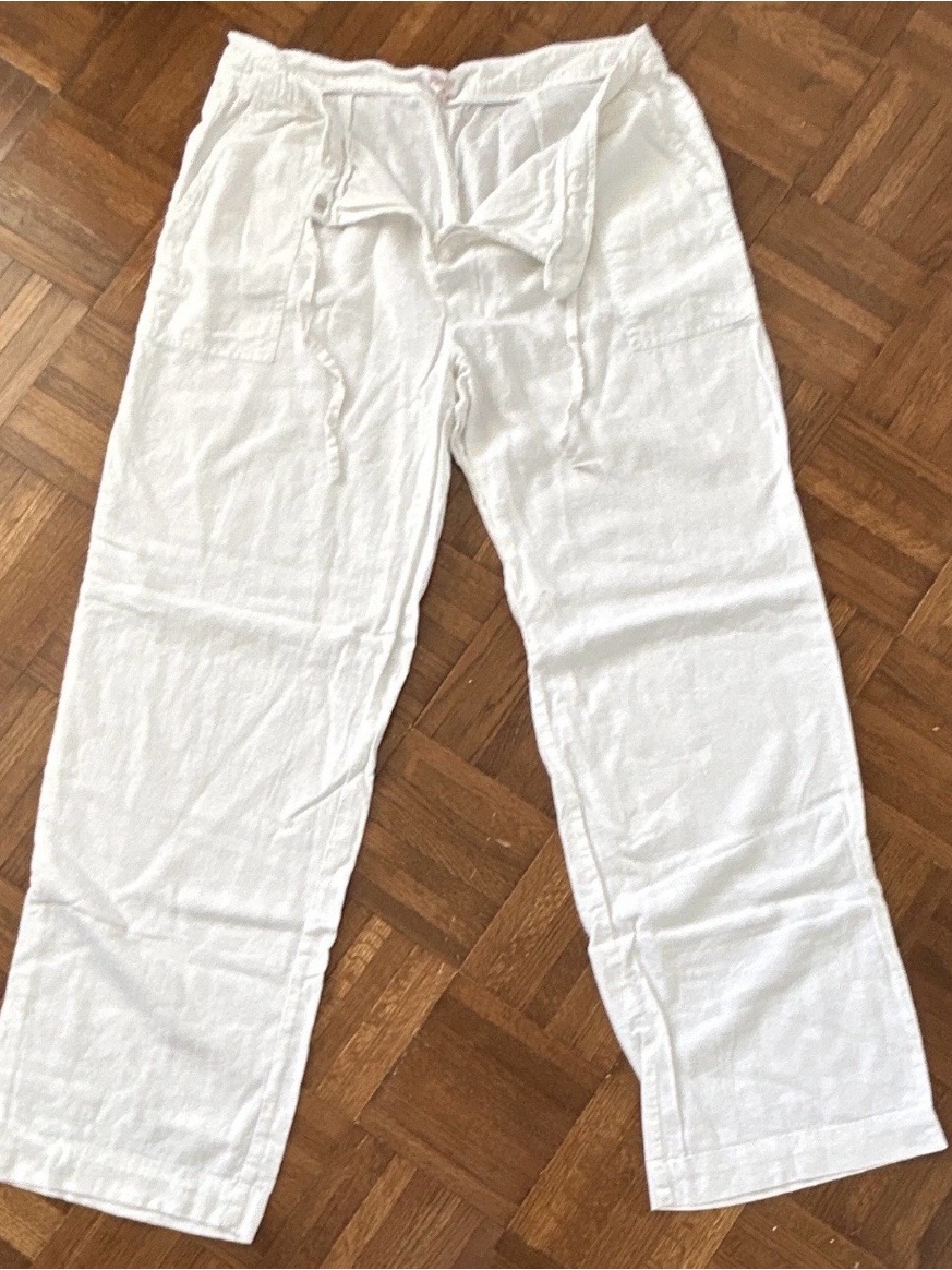 Laundry By Shelli Segal White Linen Drawstring Chinos